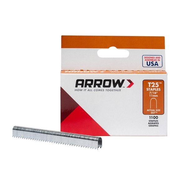 Arrow Fastener Cable Staples, T25, 18 ga, Round Crown, 7/16 in Leg L, Steel, 1100 PK 257 - main